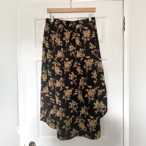 Black and Gold Floral Midi Skirt